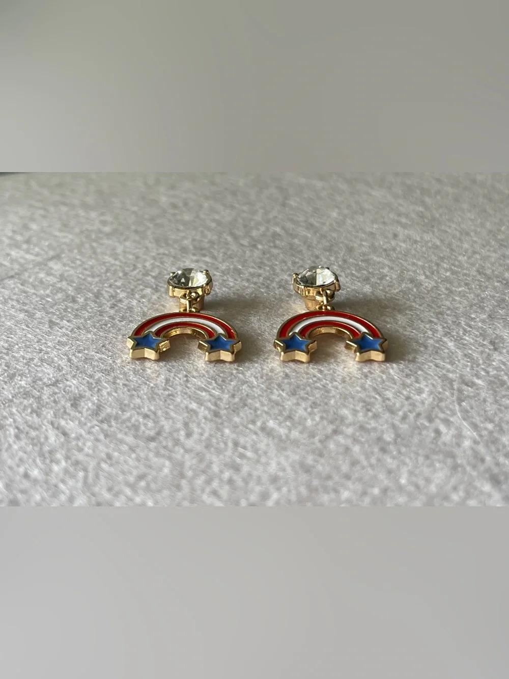 Red & White Rainbow With Blue Stars USA Rhinestone Earrings